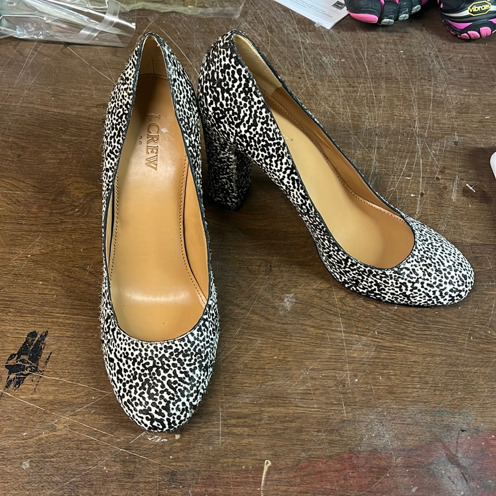 J Crew Cream Brown Animal Print Calf Hair Pumps- 8.5